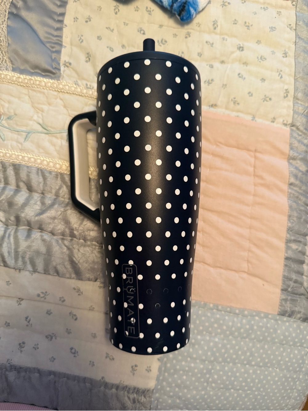 Brumate 40oz Navy Polka Dot Tumbler with Handle